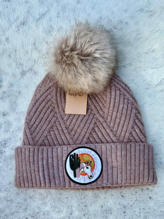 C.C® Pom Beanie with Horse & Cactus Patch