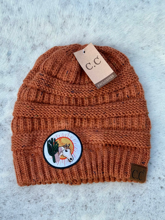 C.C Knit Beanie with Horse & Cactus Patch