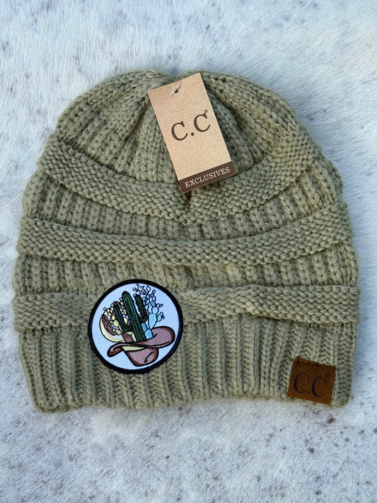 C.C® Knit Beanie with Cactus & Cowboy Hat Patch