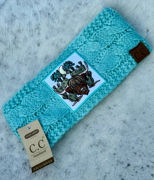 C.C® Fuzzy Lined Headband with Highland Cow & Cactus Patch