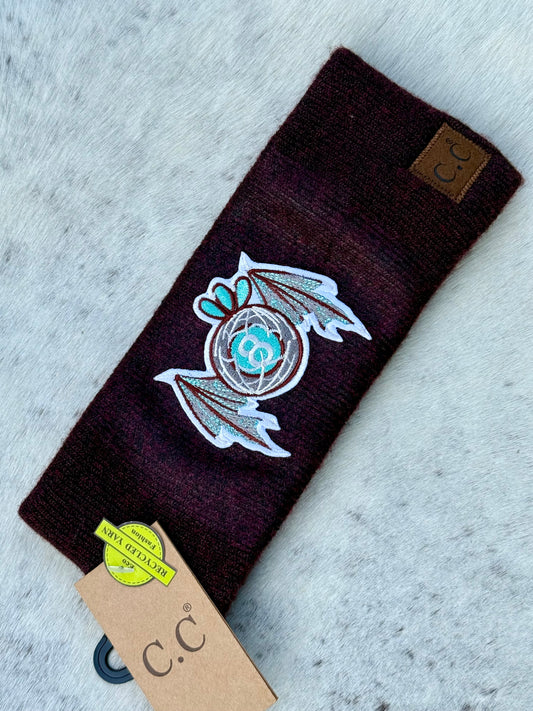 C.C® Knit Headband with 8-Ball & Bat Wings Patch