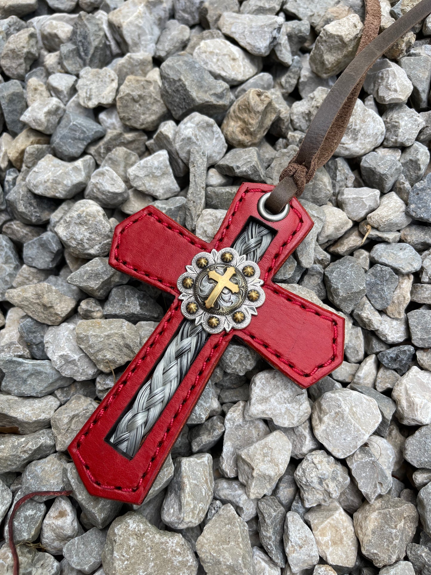 CUSTOM HorseHair Inlay Leather Cross