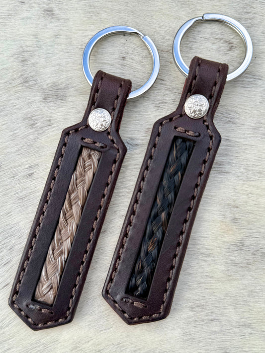 Horsehair Inlay Leather Keychain – Custom Keepsake