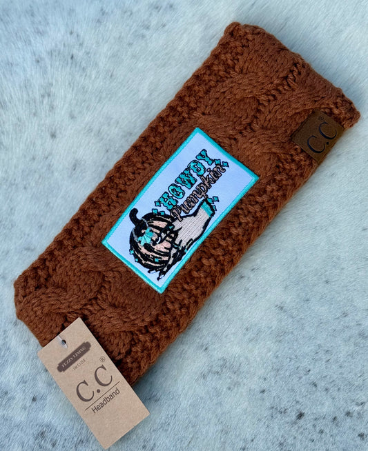 C.C® Fuzzy Lined Headband with “Howdy Pumpkin” Patch