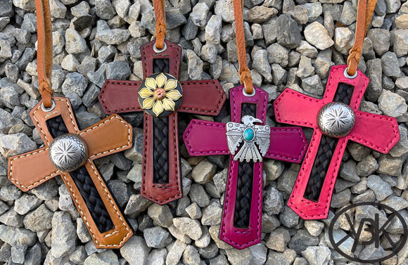 CUSTOM HorseHair Inlay Leather Cross